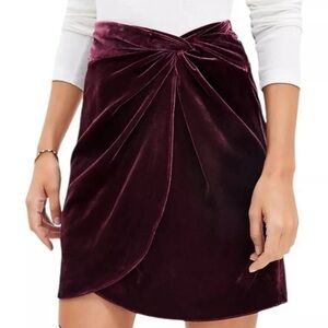 LOFT Velvet Skirt with Gathered Faux Wrap Front - Size 10
